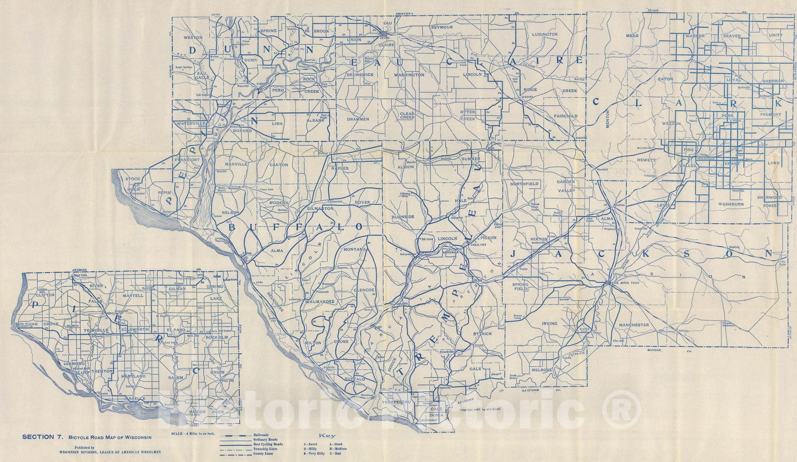 Historic Map : Section 7. Bicycle Road Map of Wisconsin, 1897 - Vintage Wall Art