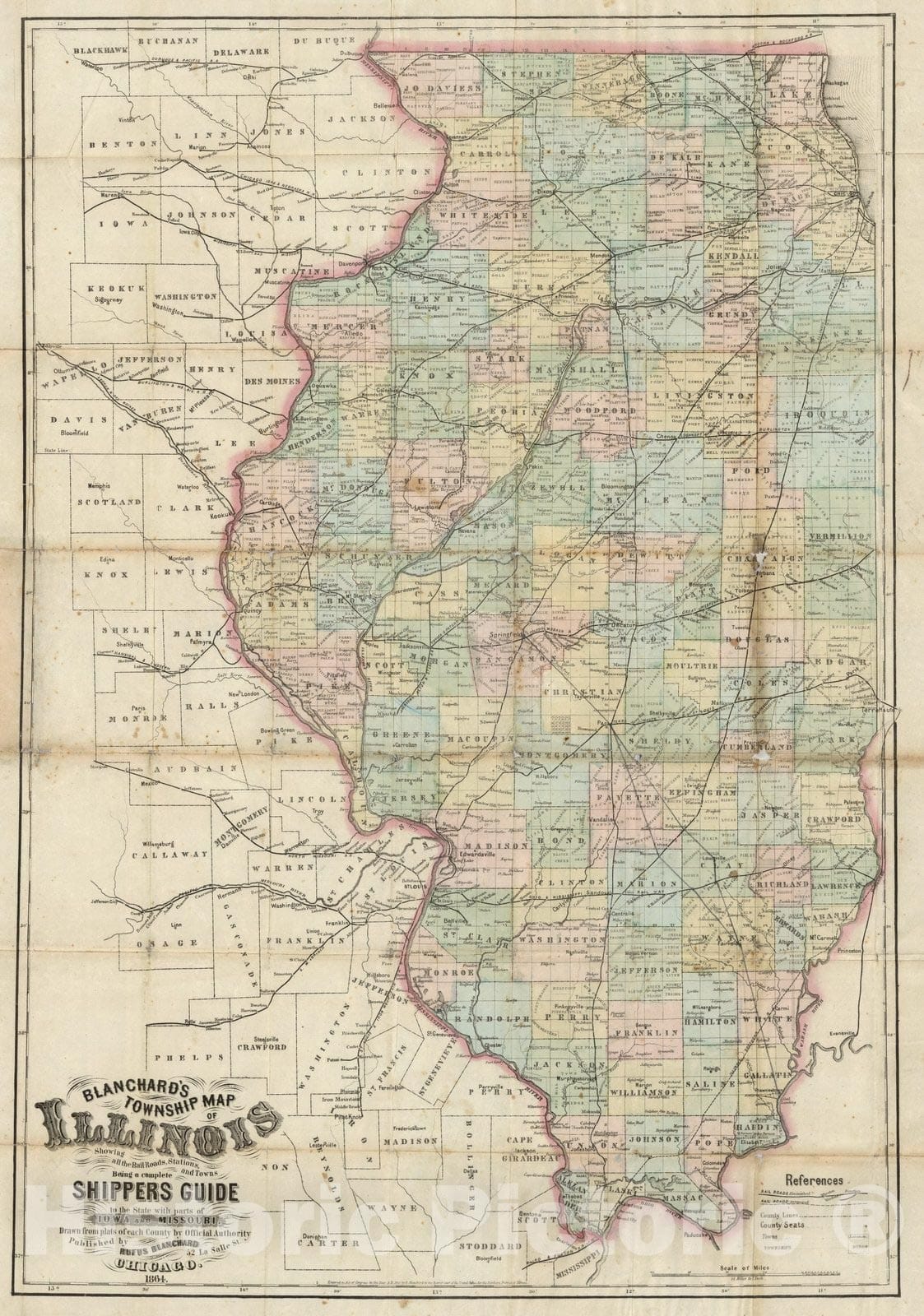 Historic Map : Township Map of Illinois, 1864 - Vintage Wall Art
