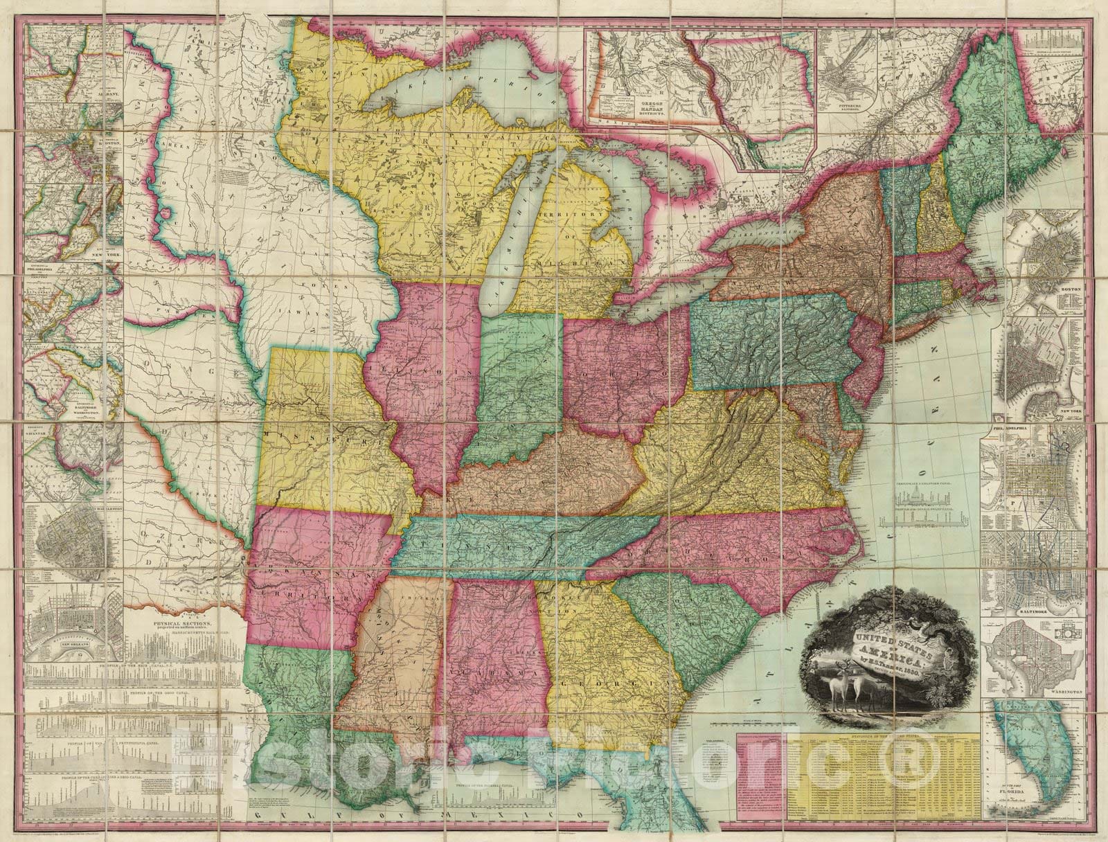 Historic Map : Case Map, United States of America. 1830 - Vintage Wall Art