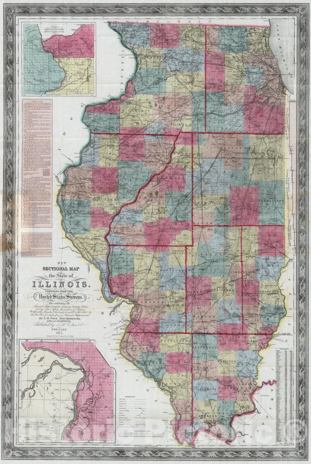 Historic Map : Sectional Map of the State of Illinois, 1854 - Vintage Wall Art