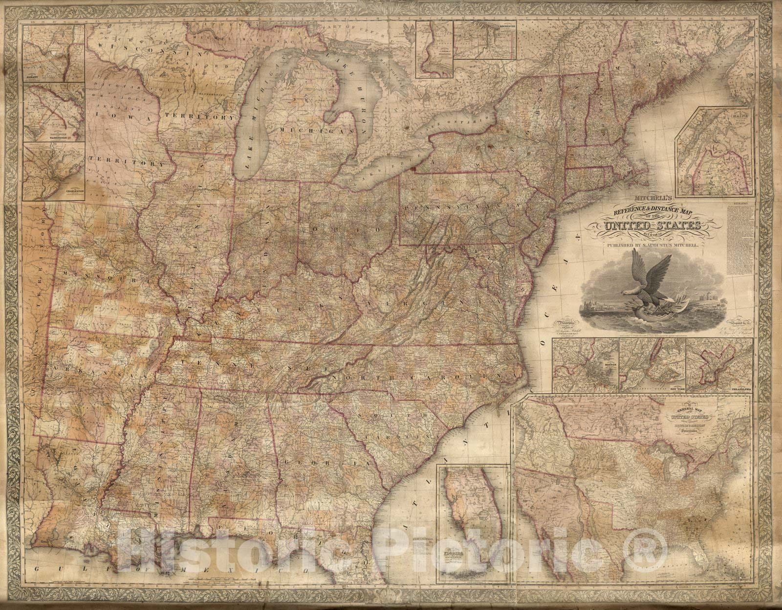 Historic Map : Mitchell's Reference & Distance Map of The United States, 1845 v2