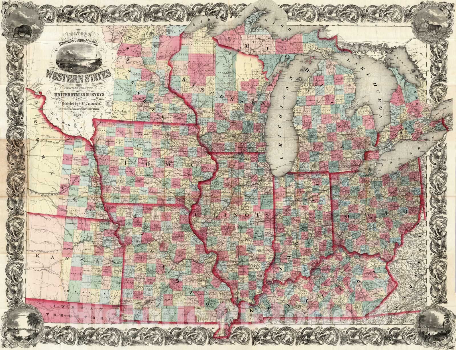 Historic Map : Pocket Map, Western States 1857 - Vintage Wall Art