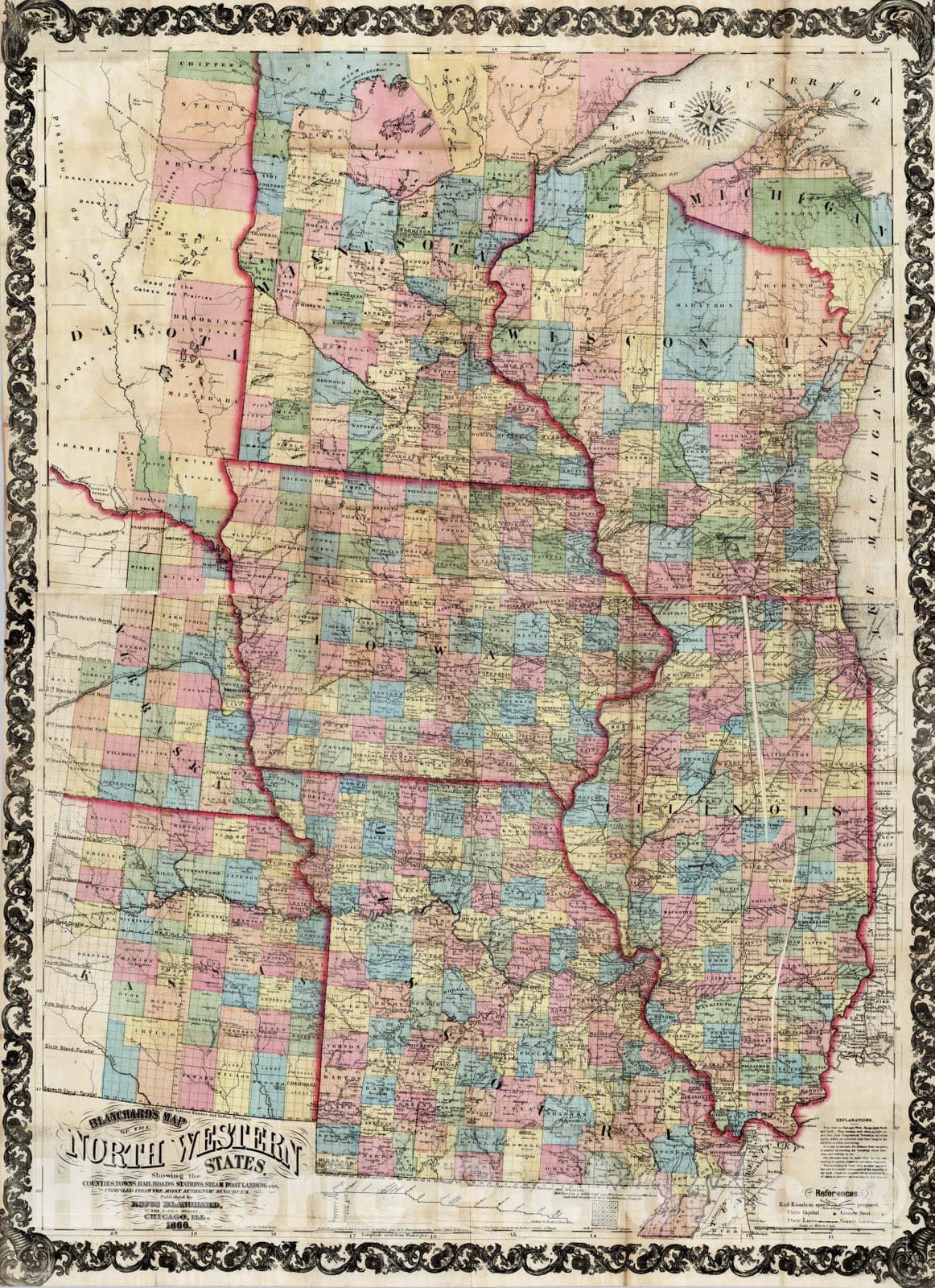 Historic Map : Composite: Map of The North Western States, 1866 - Vintage Wall Art