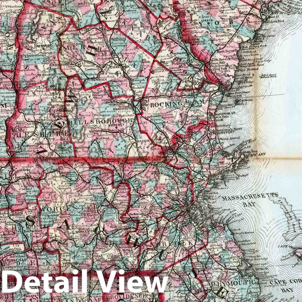 Historic Map : Pocket Map, Frey & Nell's New England. 1867 - Vintage Wall Art