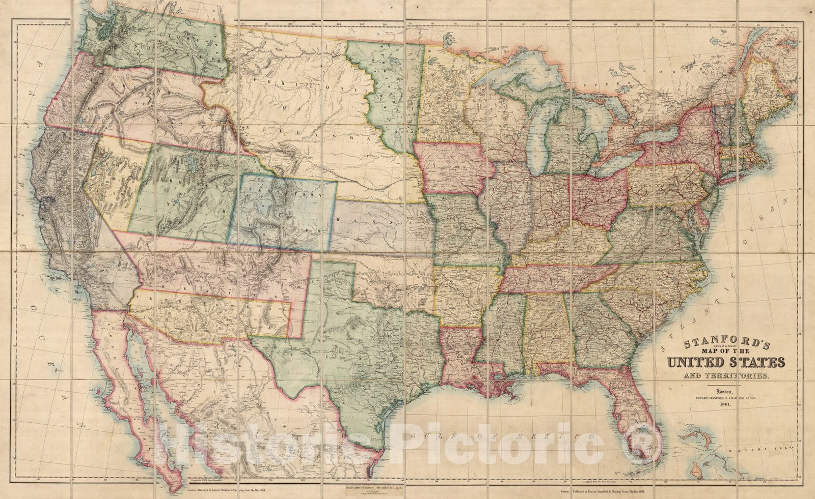 Historic Map : Map of the United States and Territories, 1861 - Vintage Wall Art