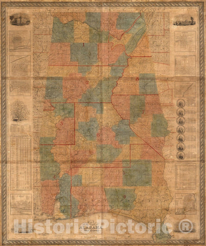 Historic Map : Map of the State of Alabama, 1838 - Vintage Wall Art