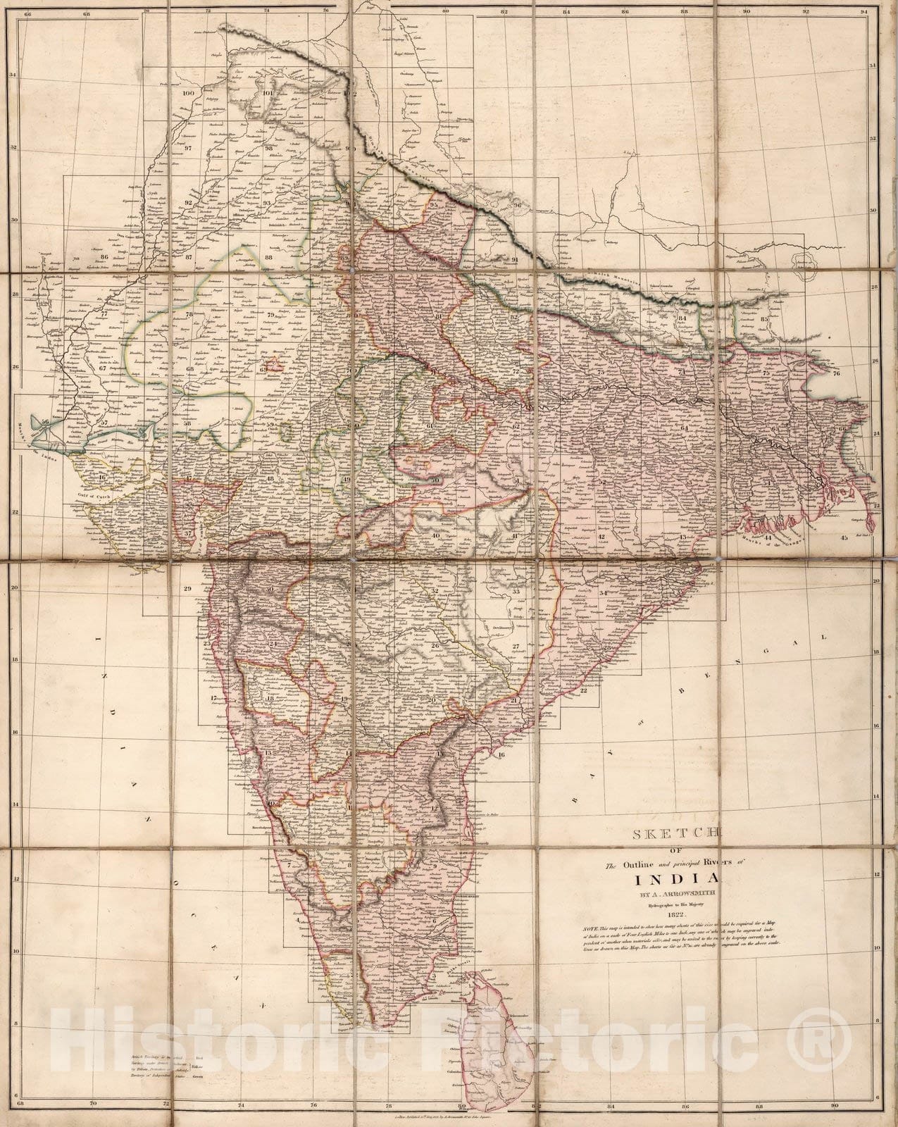 Historic Map : Case Map, Sketch of the Outline and principal Rivers of India 1822 - Vintage Wall Art