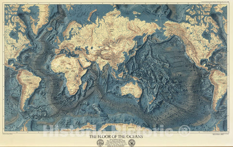 Wall Map, World - Ocean Floors and Land Relief. 1976 - Vintage Wall Art