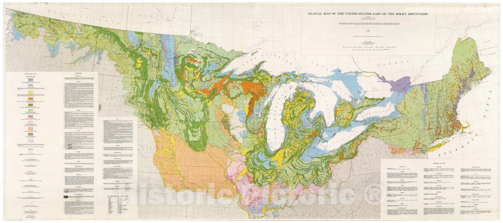 Historic Map - Wall Map, United States: East of the Rocky Mountains - Glacial Deposits 1959 - Vintage Wall Art