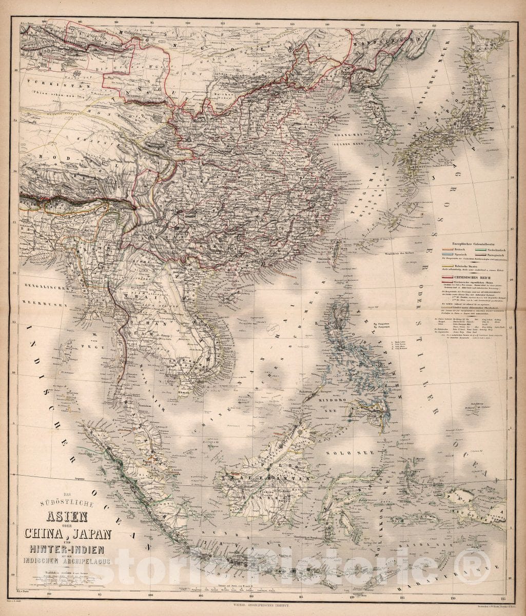 Historic Map : China, South East Asia Das Sudostliche Asien Oder China, Japan und Hinter-Indien , Vintage Wall Art