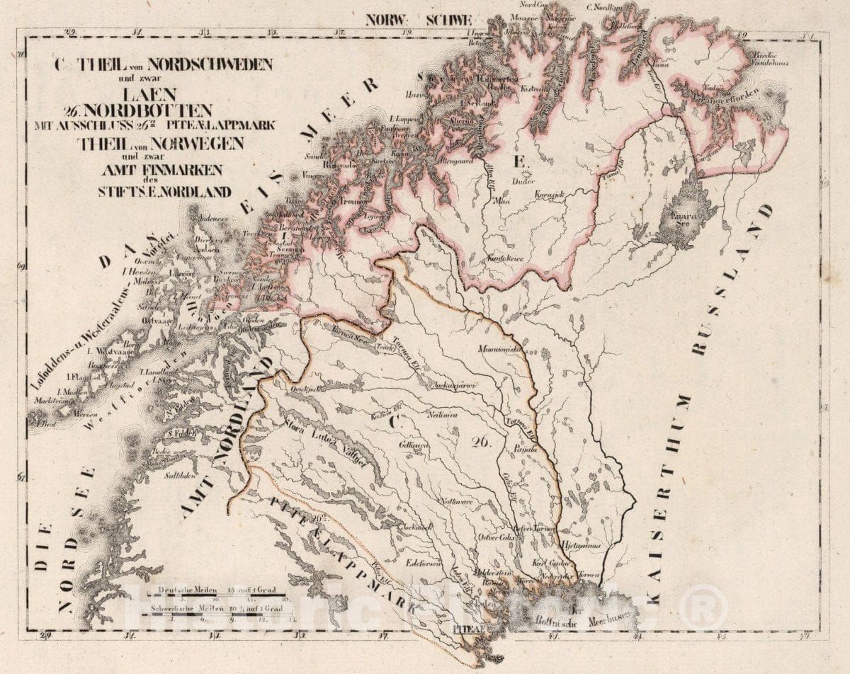 Historic Map : Sweden, V.1:1-5: V: III: Norw: Schweden: C. Theil von Nordschweden, 1825 Atlas , Vintage Wall Art