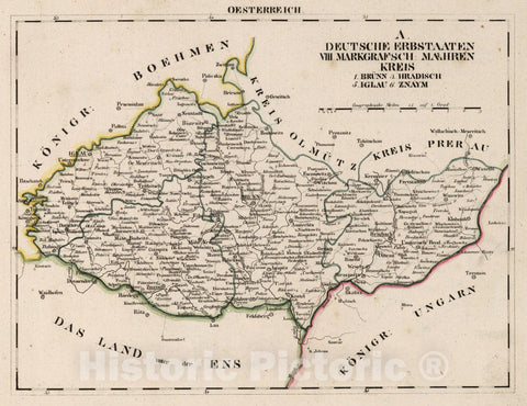 Historic Map : Austria, V.3:11-15:XI:1. Oesterreich. A. Deutsche Erbstaaten.VIII. Markgrafsch: Maehren Kreis, 1828 Atlas , Vintage Wall Art