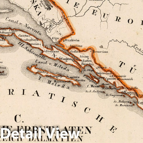 Historic Map : Austria, V.3:11-15:XII: 2. Oesterreich. C. Ungarische erbstaaten. IV. Koenigreich Dalmatien Kreis, 1828 Atlas v3 , Vintage Wall Art