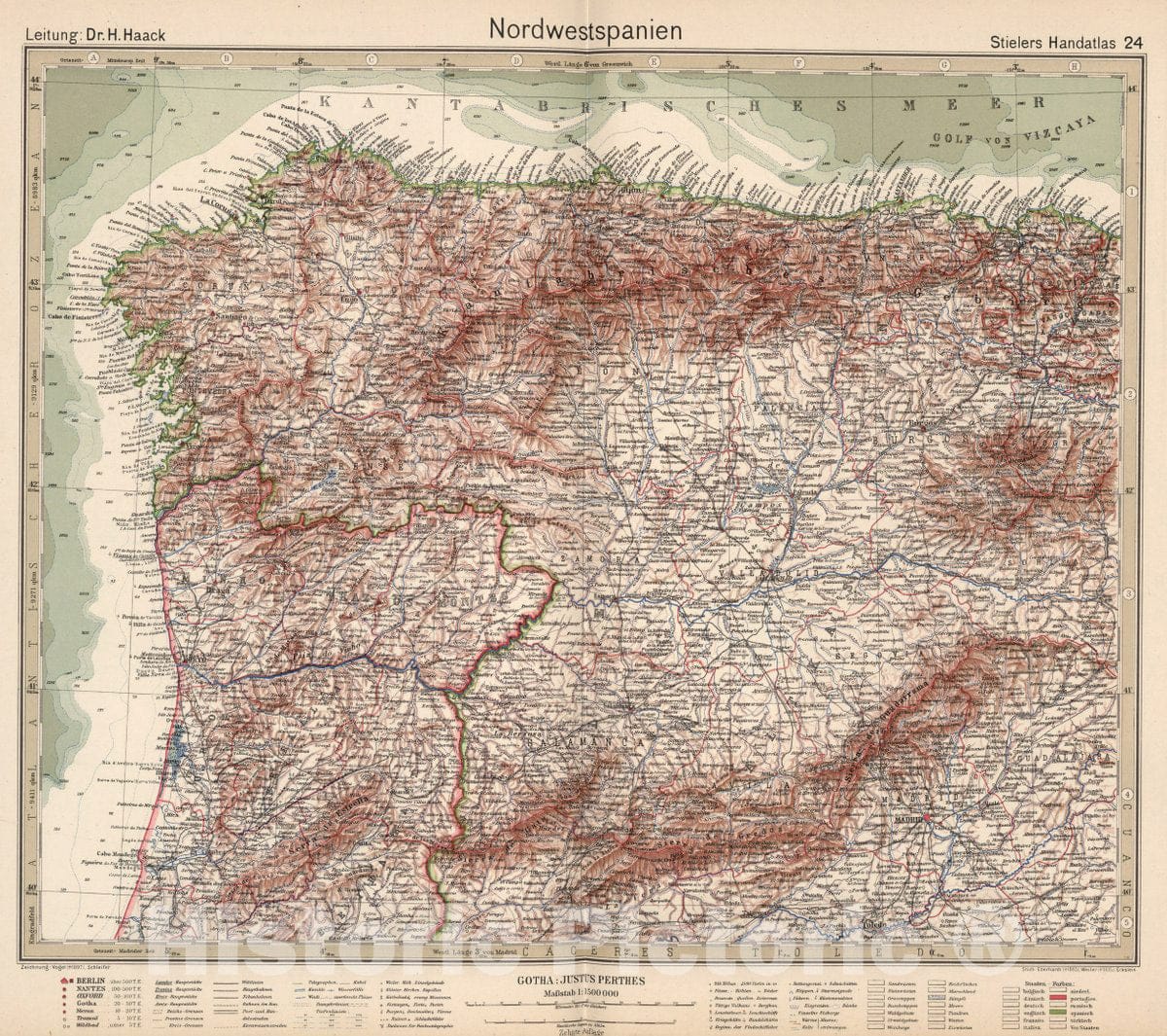 Historic Map : 1925 24. Northwestspanien. Northwest Spain. - Vintage Wall Art