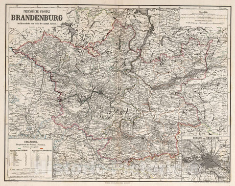 Historic Wall Map : Germany, Berlin Region , Germany Preussische Provinz Brandenburg, 1866 Atlas , Vintage Wall Art