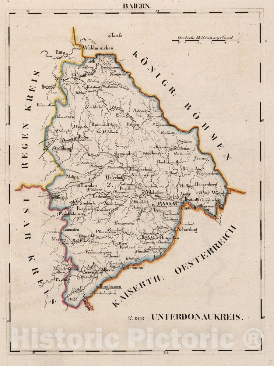 Historic Map : Germany, Bavaria , Germany V.2: 6-10: VI: I. Baiern: 2. Unterdonaukreis, 1825 Atlas , Vintage Wall Art