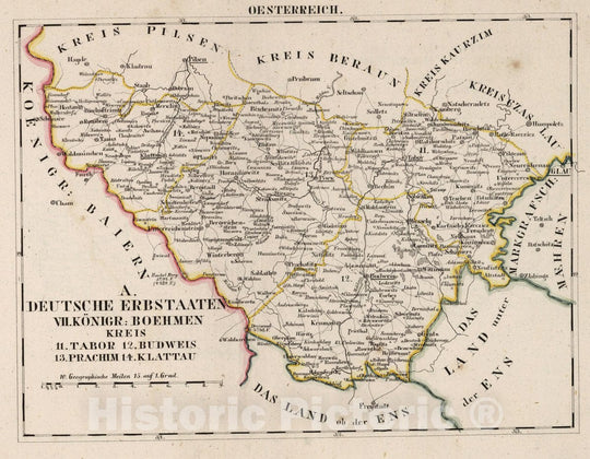 Historic Map : Austria, V.3:11-15:XI:1. Oesterreich. A. Deutsche Erbstaaten.VII. Konigr: Bohmen Kreis, 1828 Atlas , Vintage Wall Art