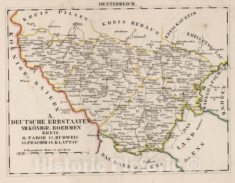 Historic Map : Austria, V.3:11-15:XI:1. Oesterreich. A. Deutsche Erbstaaten.VII. Konigr: Bohmen Kreis, 1828 Atlas , Vintage Wall Art