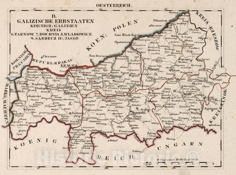 Historic Map : Austria, Eastern Europe V.3:11-15:XI:1.Oesterreich. B. Galizische Erbestaaten Koenigr: Galizien Kreis, 1828 Atlas v1 , Vintage Wall Art