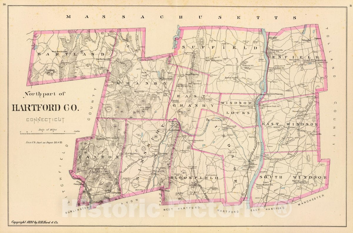Historic Map : Hartford Co. N., 1893, Vintage Wall Decor