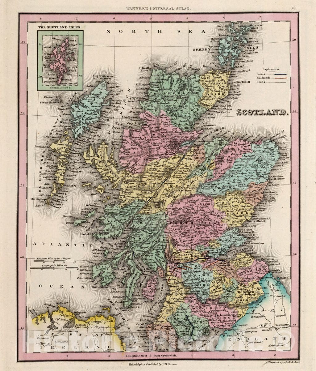 Historic Map : Scotland. (Inset) The Shetland Isles, 1842 Atlas - Vintage Wall Art