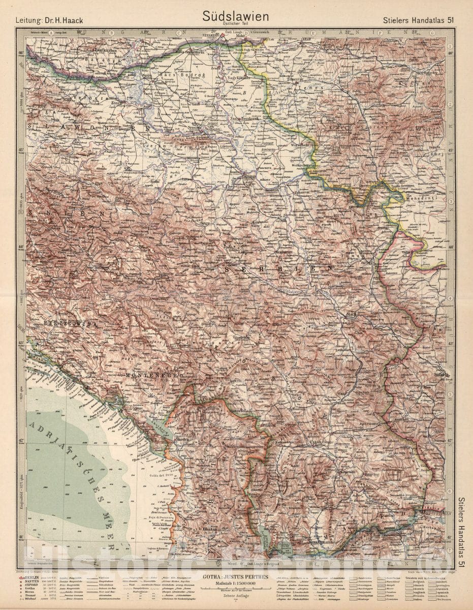 Historic Map : Albania, 51. Sudslawien (Ostlicher Teil). Yugoslavia (Eastern Part), 1925 Atlas , Vintage Wall Art