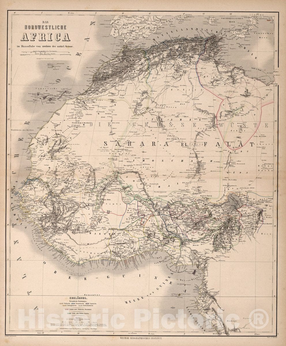 Historic Map : Algeria, Africa, North Das Nordwestliche Africa, 1866, Vintage Wall Art
