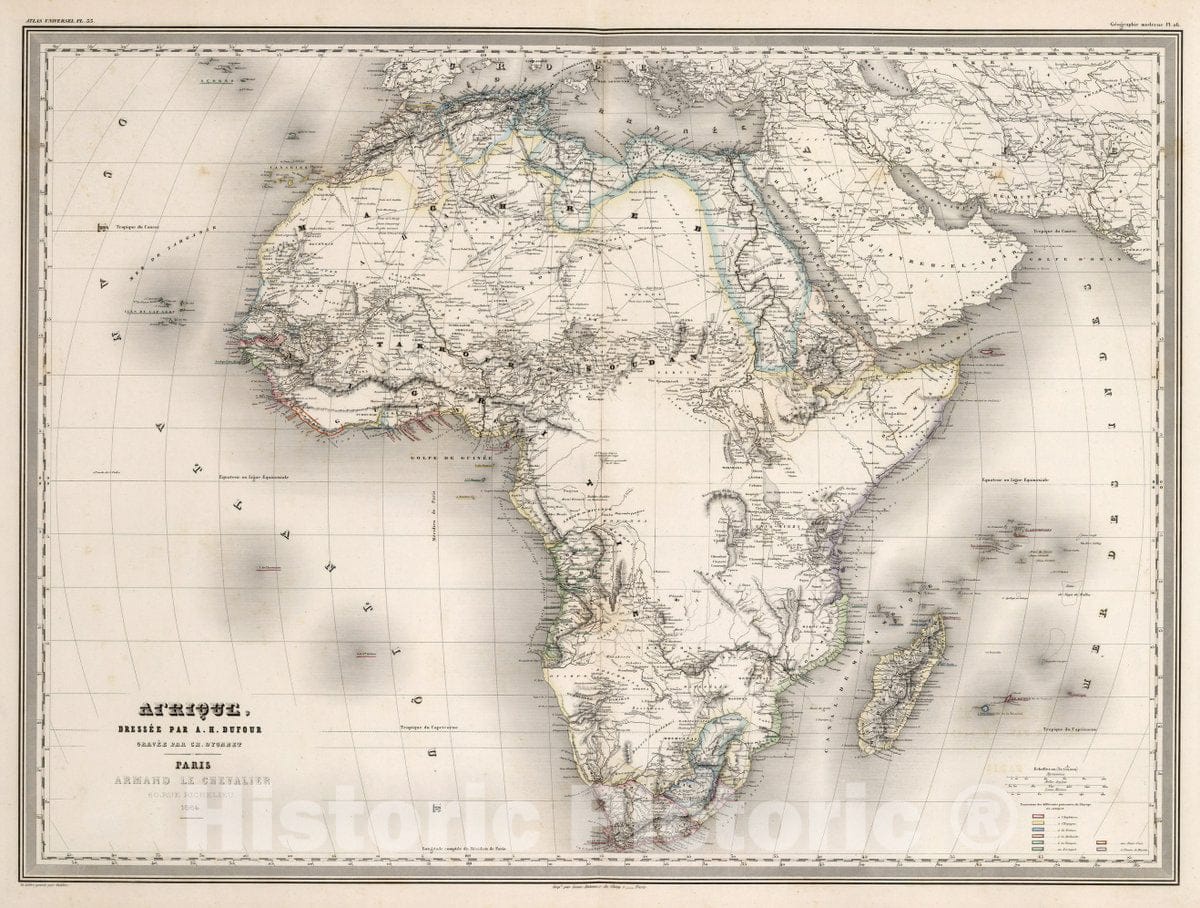 Historic Map : Afrique : Dresse par A.H. Dufour. Gravee par Ch. Dyonnet. Paris, Armand Le Chevalier, La Lettre gravee par Deletre. Impe, 1864 Atlas - Vintage Wall Art