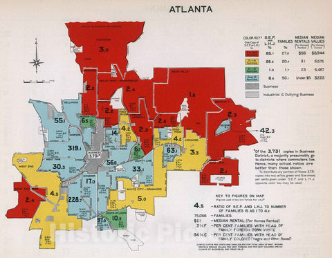 Historic Map : City Markets, A Study of Thirty-Five Cities. Advertising Department, 1932. Atlanta, 1932 Atlas - Vintage Wall Art