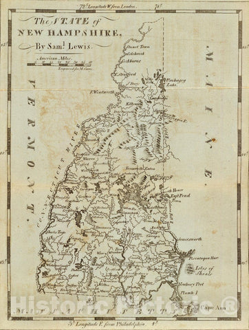 Historic Map : State of New Hampshire., 1796, Vintage Wall Decor