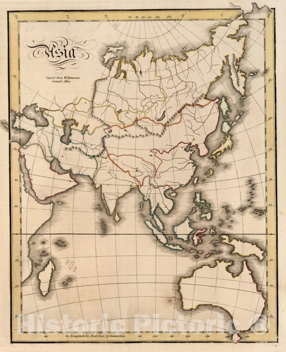 Historic Map : Asia. Copied from Wilkinson's General Atlas, 1815 Atlas - Vintage Wall Art