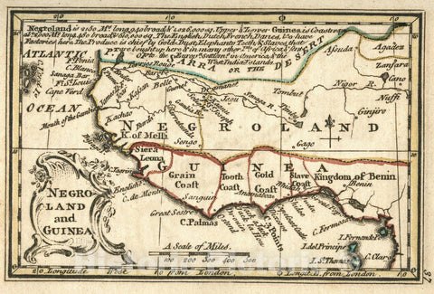 Historic Map - Negro-Land In Guinea. Atlas Minimus Pocket Maps of the Several Empires, Kingdoms and States of the Known World, 1758 World Atlas - Vintage Wall Art