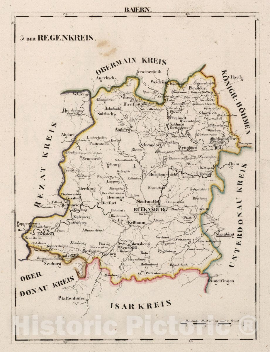 Historic Map : Germany, Bavaria , Germany V.2: 6-10: VI: I. Baiern: 3.Der Regenkreis, 1825 Atlas , Vintage Wall Art