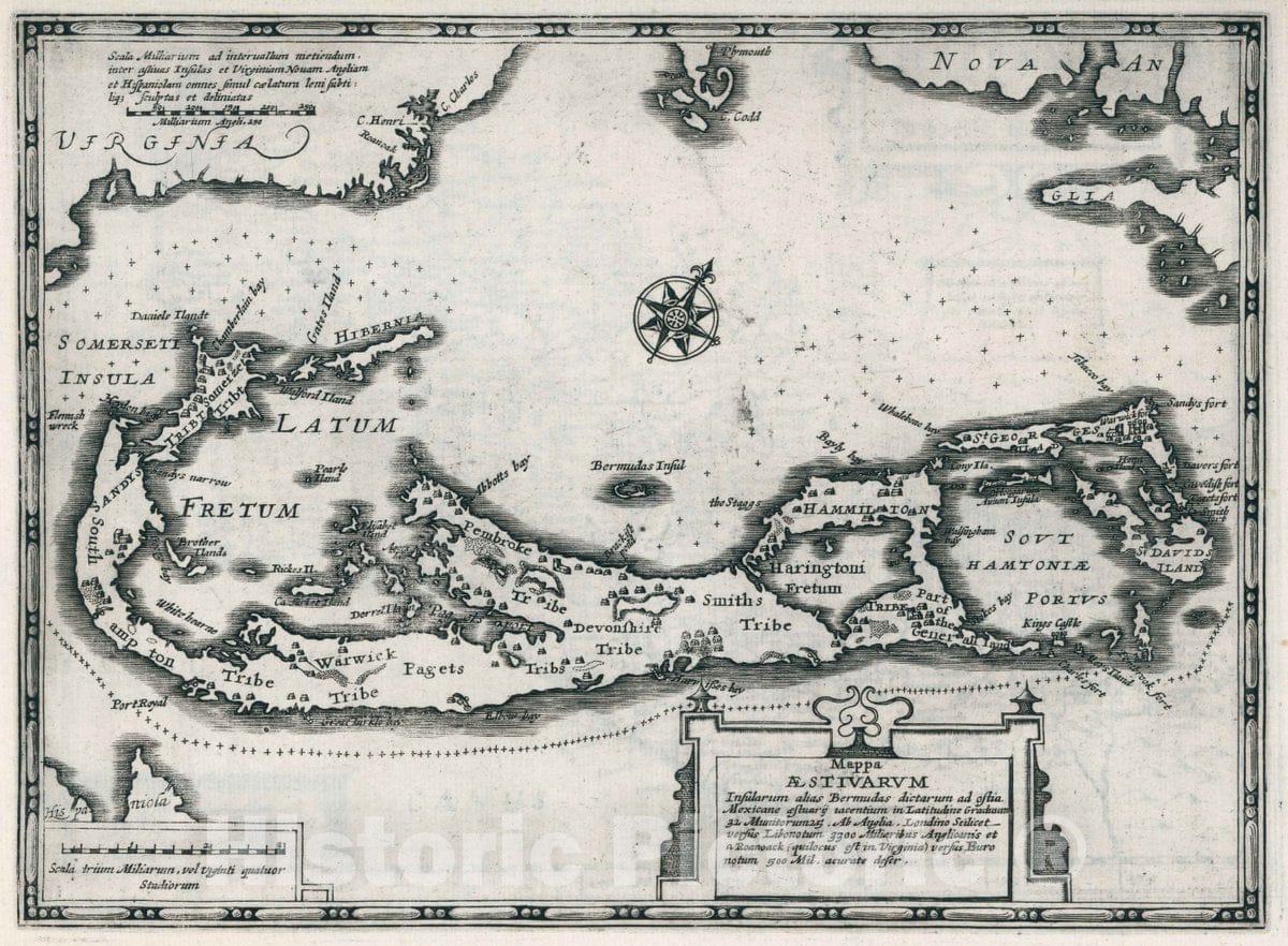 Historic Map : Bermuda, BermudHistoric Mappa Aestivarvm Insularum, Alias Barmudas, 1636 Atlas , Vintage Wall Art