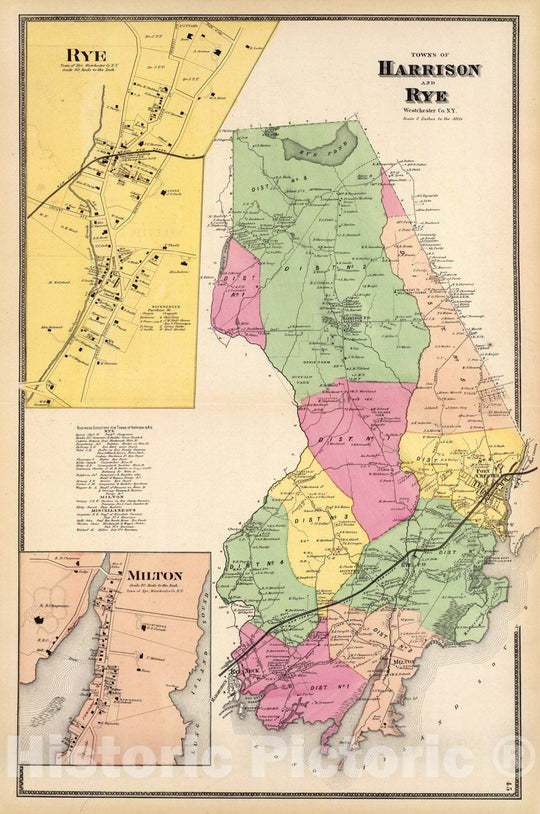 Historic Map : Harrison, Rye towns., 1868, Vintage Wall Decor