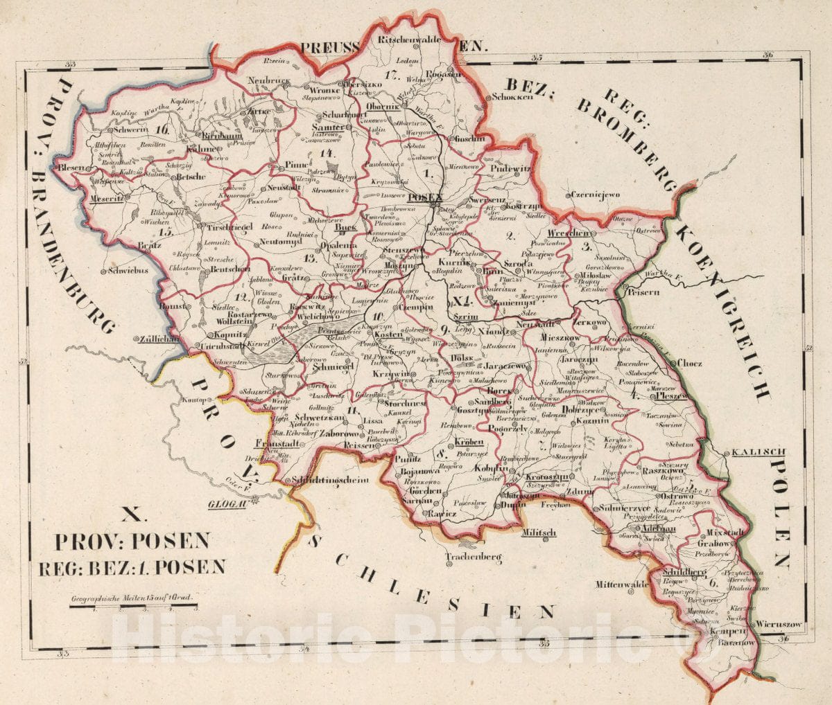 Historic Map : Prussia , Germany, V.2:6-10:X. Preussen. X. Prov: Posen. Reg: Bez: 1. Posen, 1825 Atlas , Vintage Wall Art