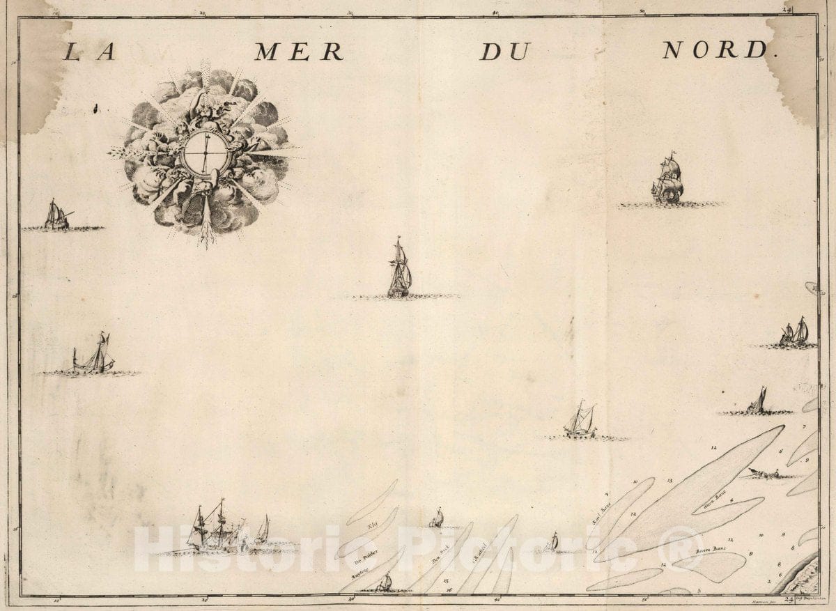 Historic Map : North Sea 2. La Mer du Nord, 1727 Atlas , Vintage Wall Art