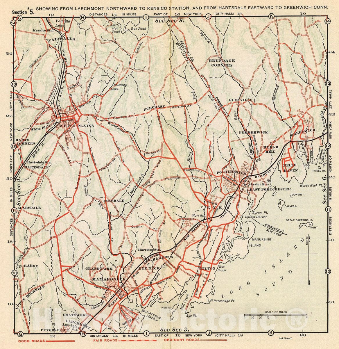 Historic Map : Larchmont-Kensico Sta.-Hartsdale-Greenwich., 1902, Vintage Wall Decor
