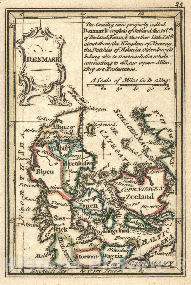 Historic Map : Denmark. Atlas Minimus or a New Set of Pocket Maps of The Several Empires, Kingdoms and States of The Known World, 1758 Vintage Wall Art