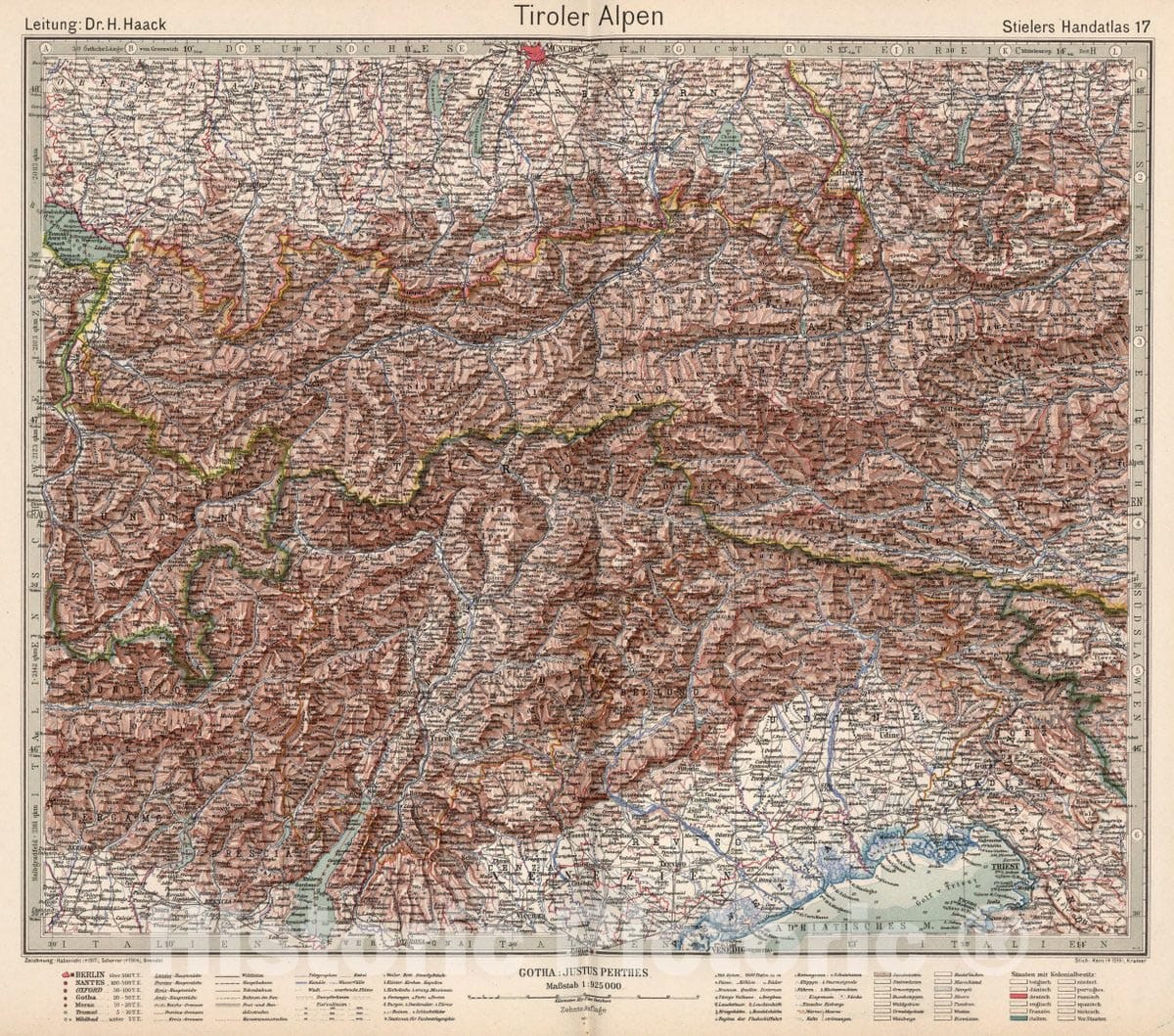 Historic Map : 17. Tiroler Alpen. Tyrolian Alps, 1925 Atlas - Vintage Wall Art