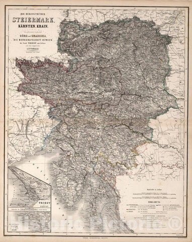 Historic Map : Austria, Die Herzogthumer Steiermark, Karnten, Krain, 1866 Atlas , Vintage Wall Art