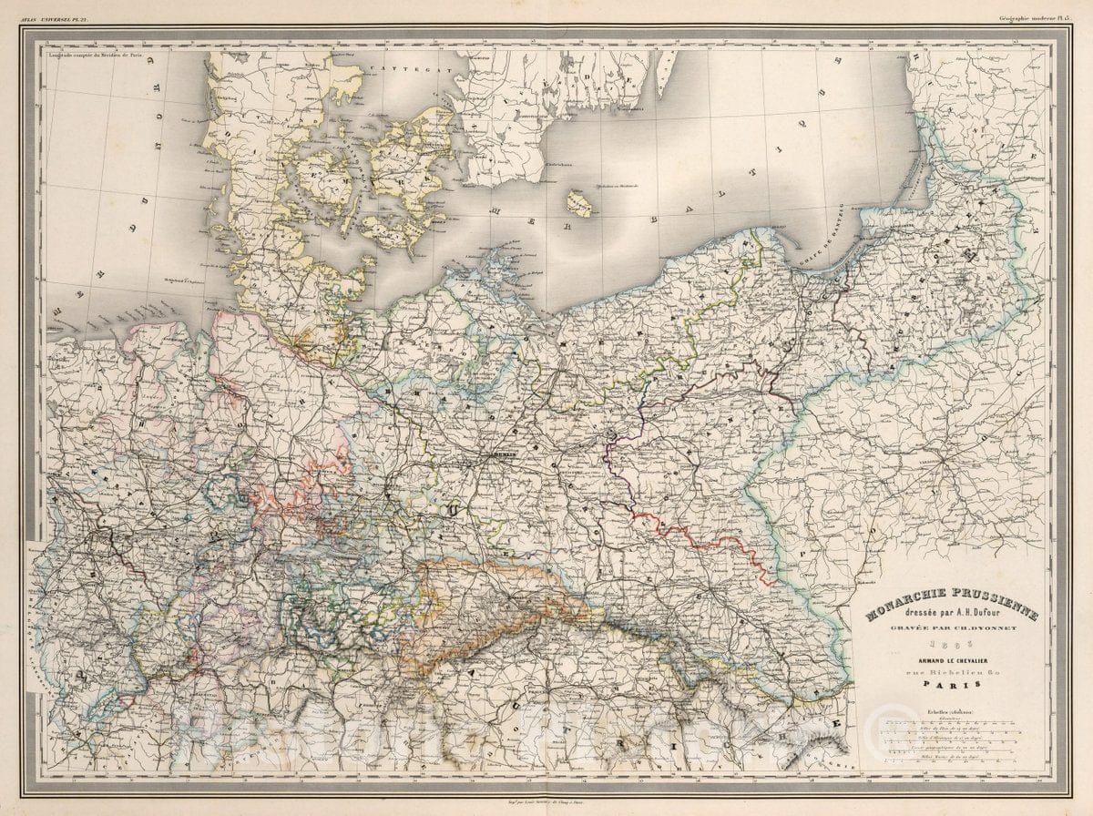 Historic Map : Prussia , Germany, Monarchie Prussienne :1863., Vintage Wall Art