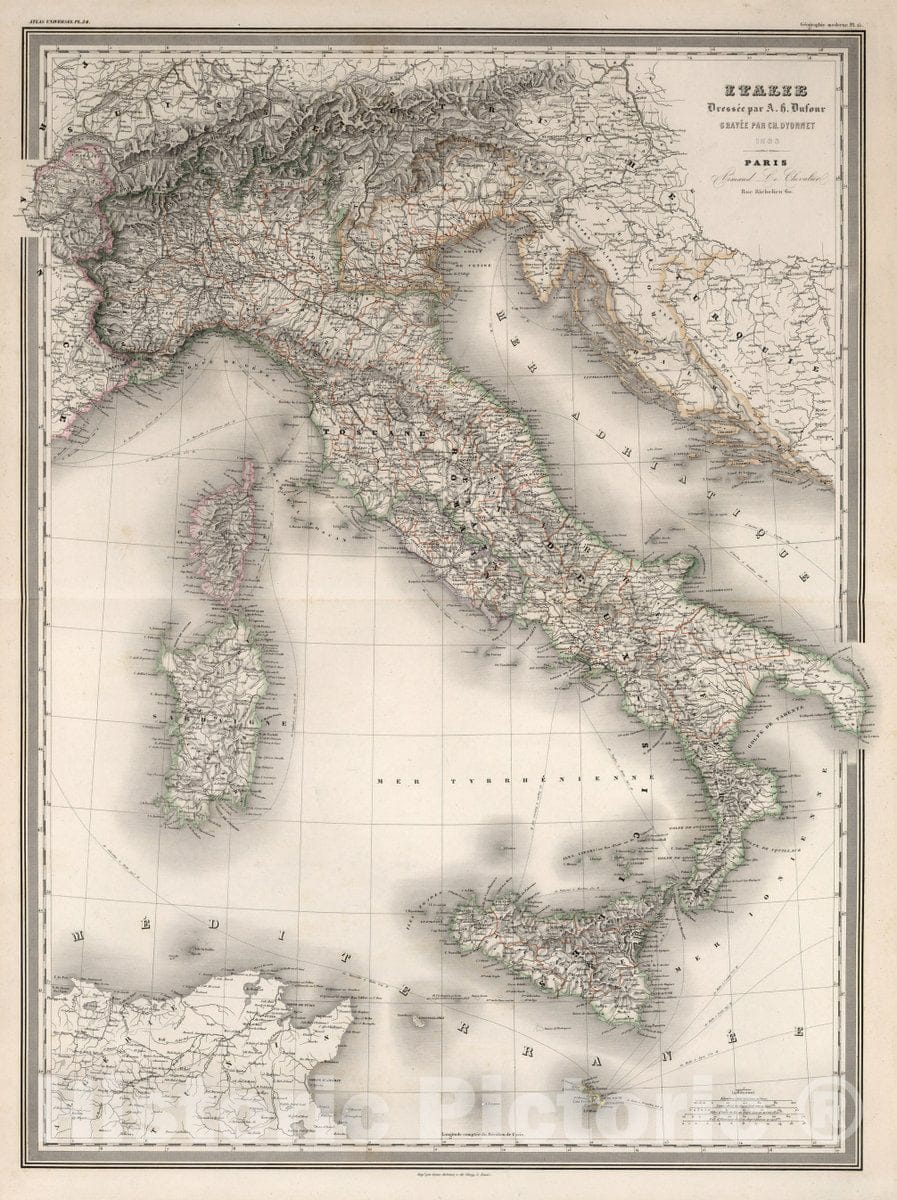 Historic Map : Italy, Italie, 1863 , Vintage Wall Art
