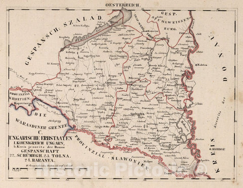 Historic Map : Austria, V.3:11-15:XII: 2. Oesterreich. C. Ungarische erbstaaten, I. Koenigr: Ungarn, Gespanschaft 22-24, 1828 Atlas , Vintage Wall Art