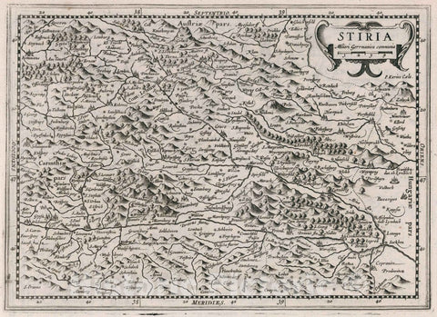 Historic Wall Map : Austria, Stiria. De novo multis in locis emendatus novisque tabulis, 1636 Atlas , Vintage Wall Art