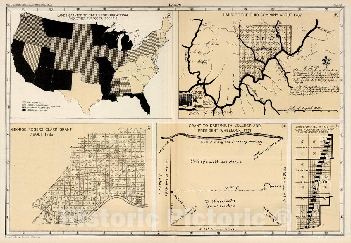 Historic Map : Plate 50. Facsimile Map of Land Grants 1785-1828, 1787 Atlas - Vintage Wall Art