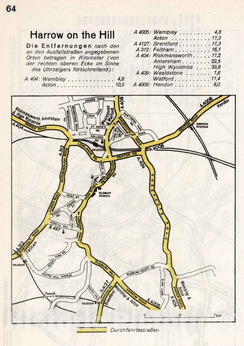 Historic Map Harrow on The Hill, 1941 Military Atlas Vintage Wall