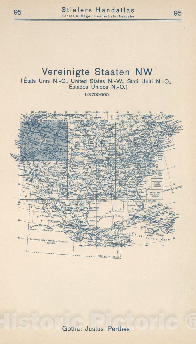 Historic Map : 1925 Index Map: 95. Vereinigte Staaten NW. United States N.-W. - Vintage Wall Art