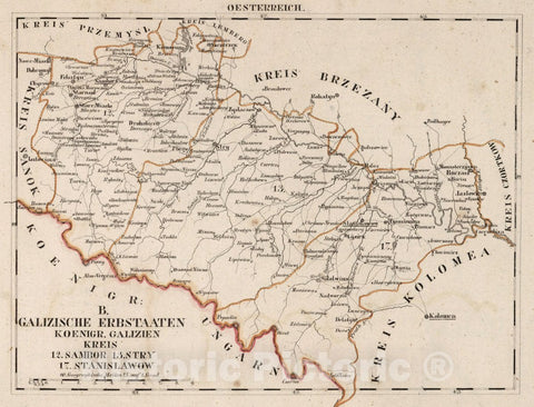 Historic Map : Austria, Eastern Europe V.3:11-15:XI:1.Oesterreich. B. Galizische Erbestaaten Koenigr: Galizien Kreis, 1828 Atlas v5 , Vintage Wall Art