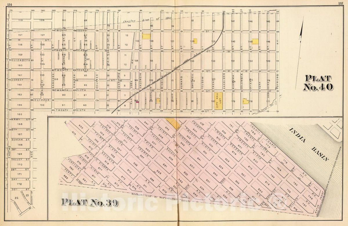 Historic Map : Plat 39-40 [San Francisco), 1876, Vintage Wall Decor